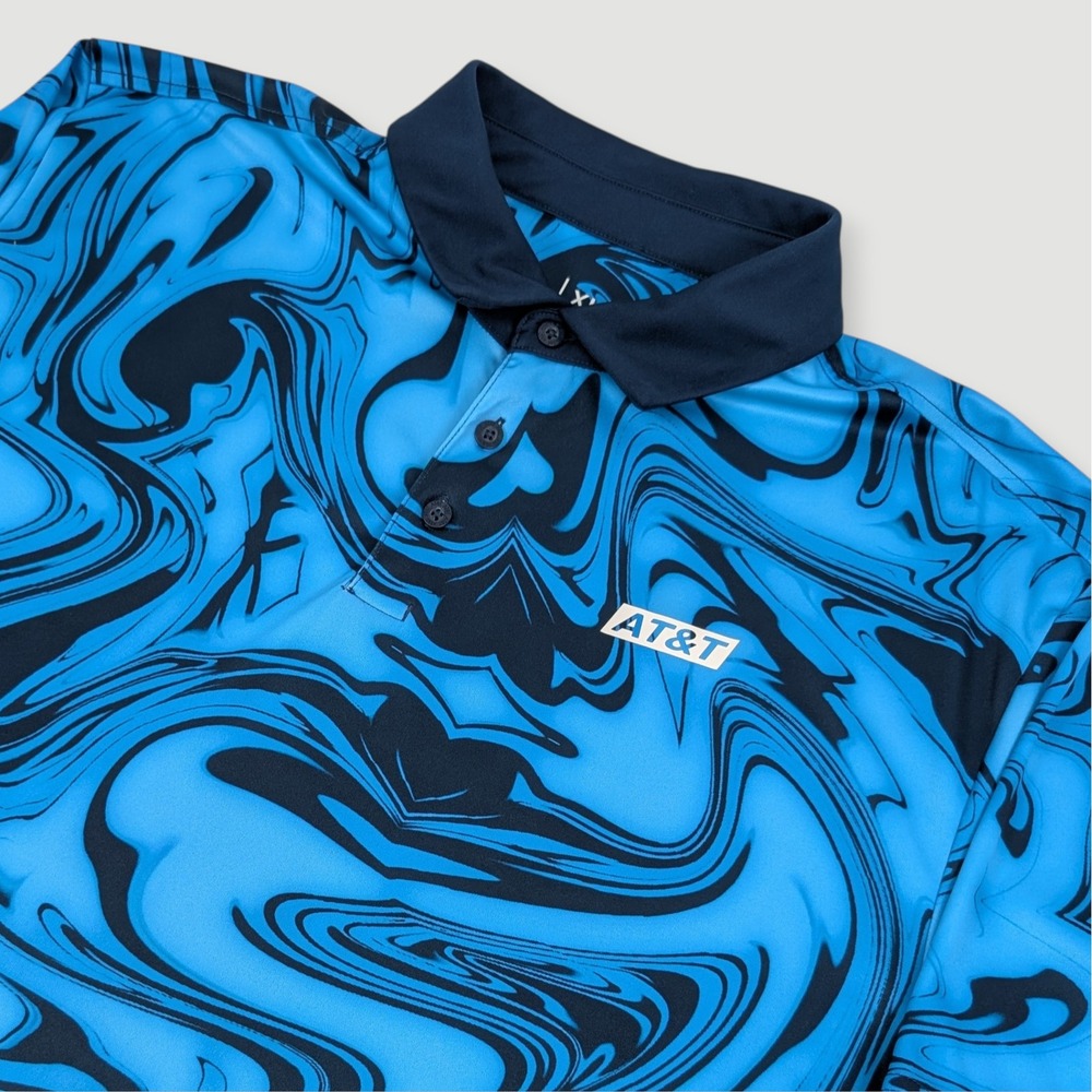 AT&T Employee Uniform Polo Shirt Mens XL Blue Marble Swirl Performance‎ Stretch